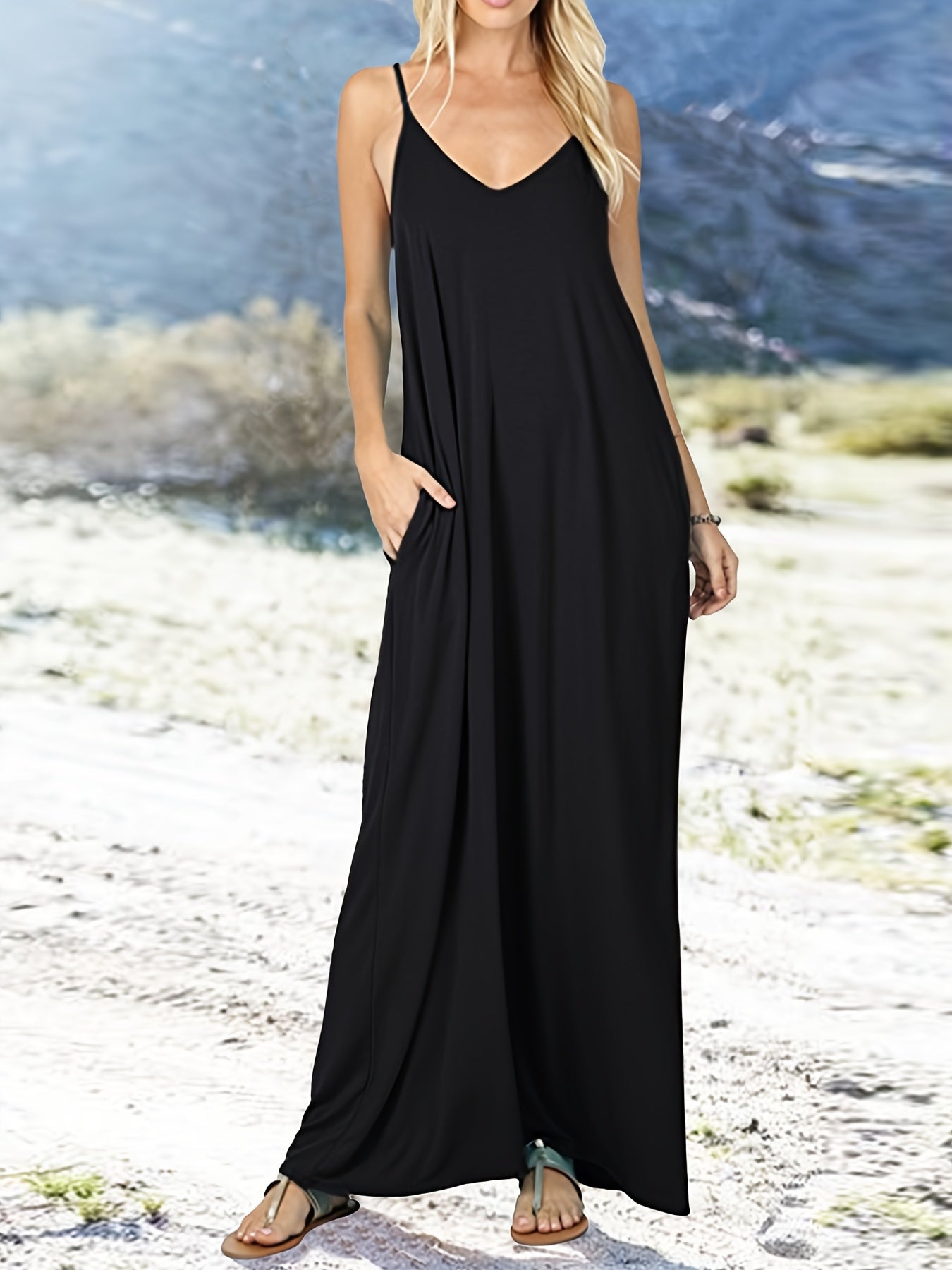 Solid Loose Cami Dress Beach Casual Dress Women's Clothing