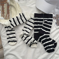 2 Pairs Striped Crew Socks Casual Comfy Mid Tube Women's Stockings