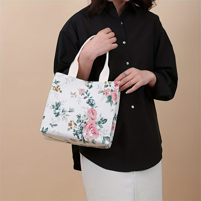 Flower Printed Canvas Tote Bag Lightweight Satchel Bag