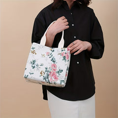 Flower Printed Canvas Tote Bag Lightweight Satchel Bag