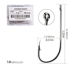 50pcs Circle Carp Eyed Fishing Hook Set Size 1-22 Japan Fishhooks for Seawater