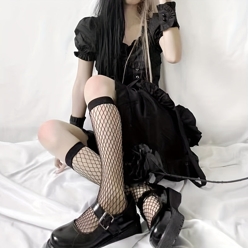 Solid Fishnet Socks Breathable Mesh Calf Socks Women's Stockings