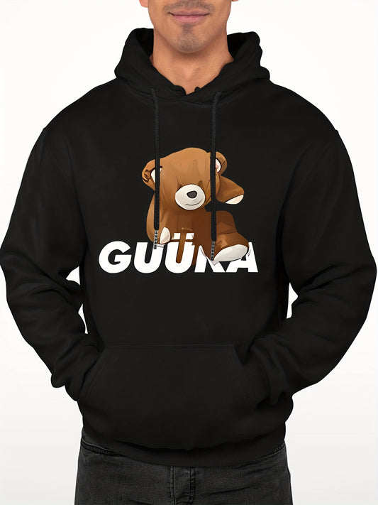 Teddy Bear Print Hoodie Men's Casual Graphic Pullover Hoodie