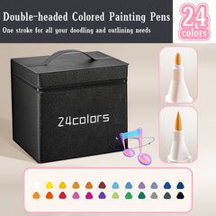 24 Dual Tip Art Markers Set Non Bleed Water Based Ink