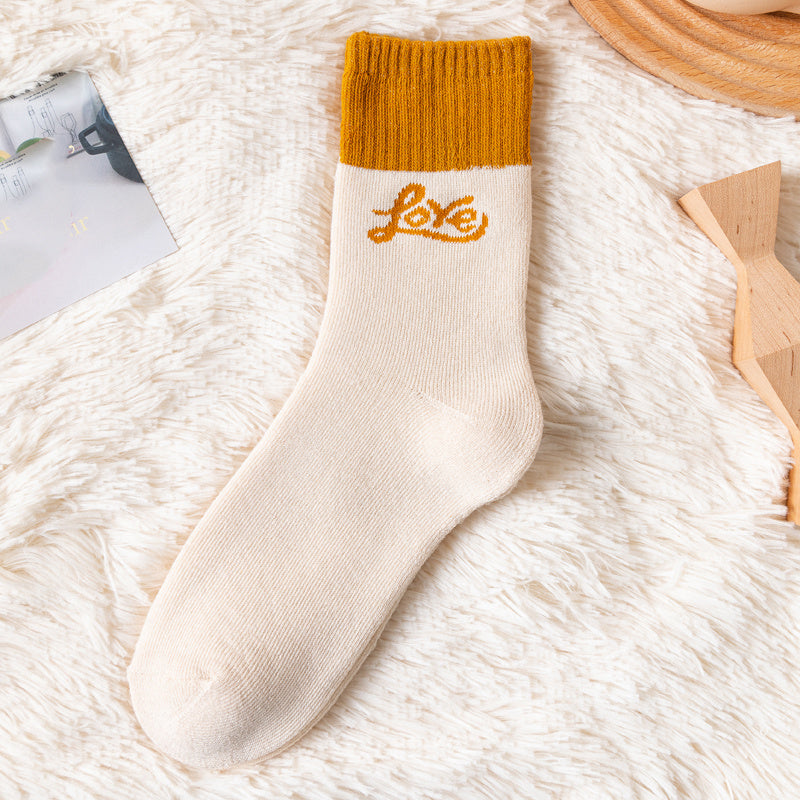 Women's Letter Pattern Colorblock Tube Socks