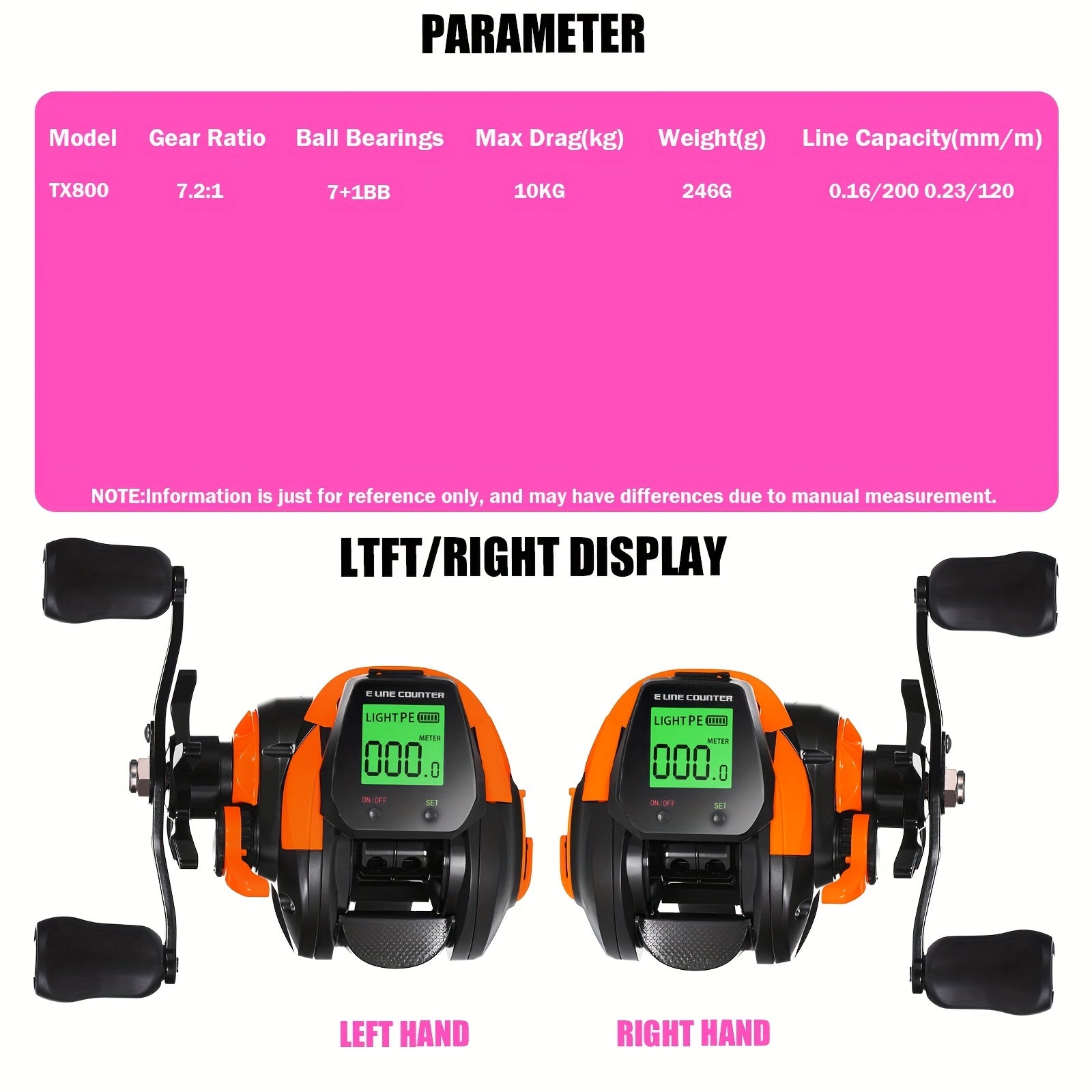 Big Led Screen Electronic Baitcasting Fishing Reel High Speed 7 2 1 10kg