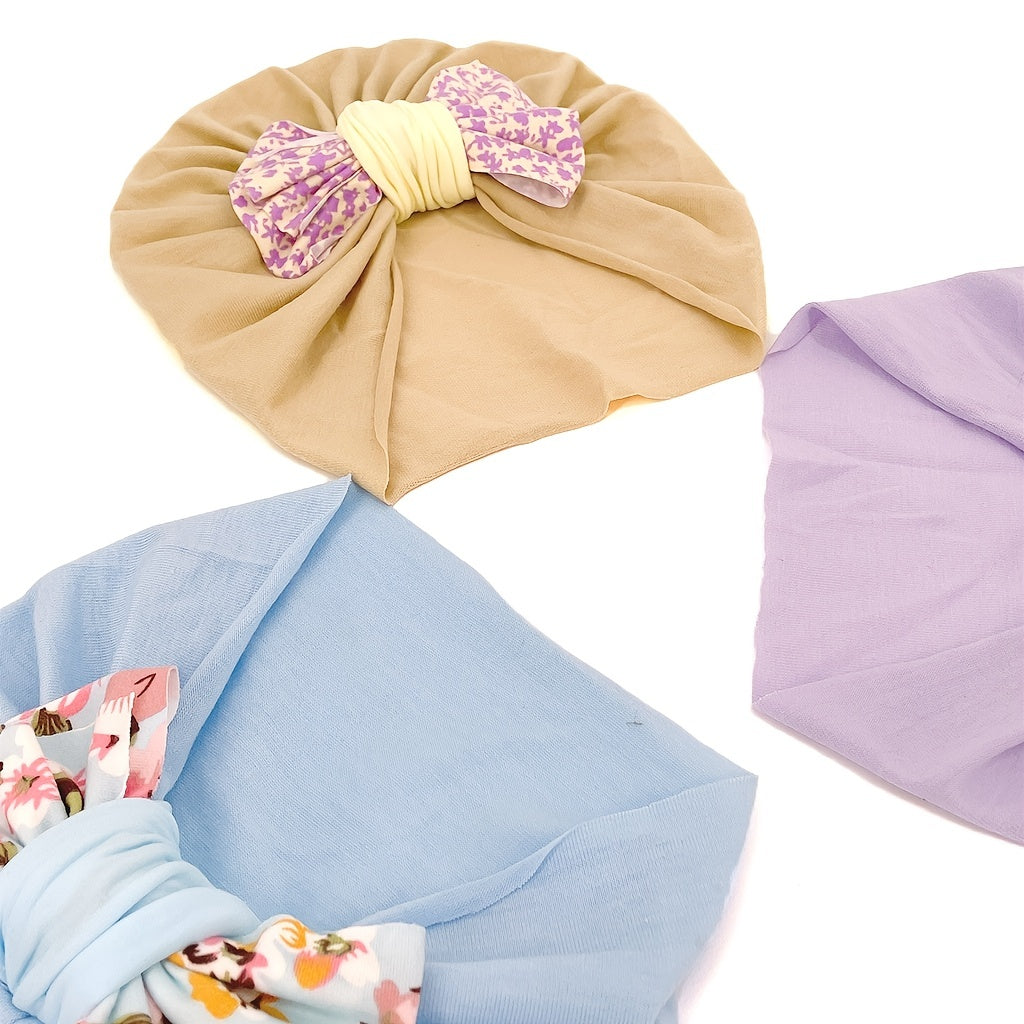 Newborn Infant Flowers Graphic Bow Decor Turban Hat Cap