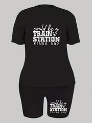 Women's Plus Heart Print Tee & Biker Shorts Set
