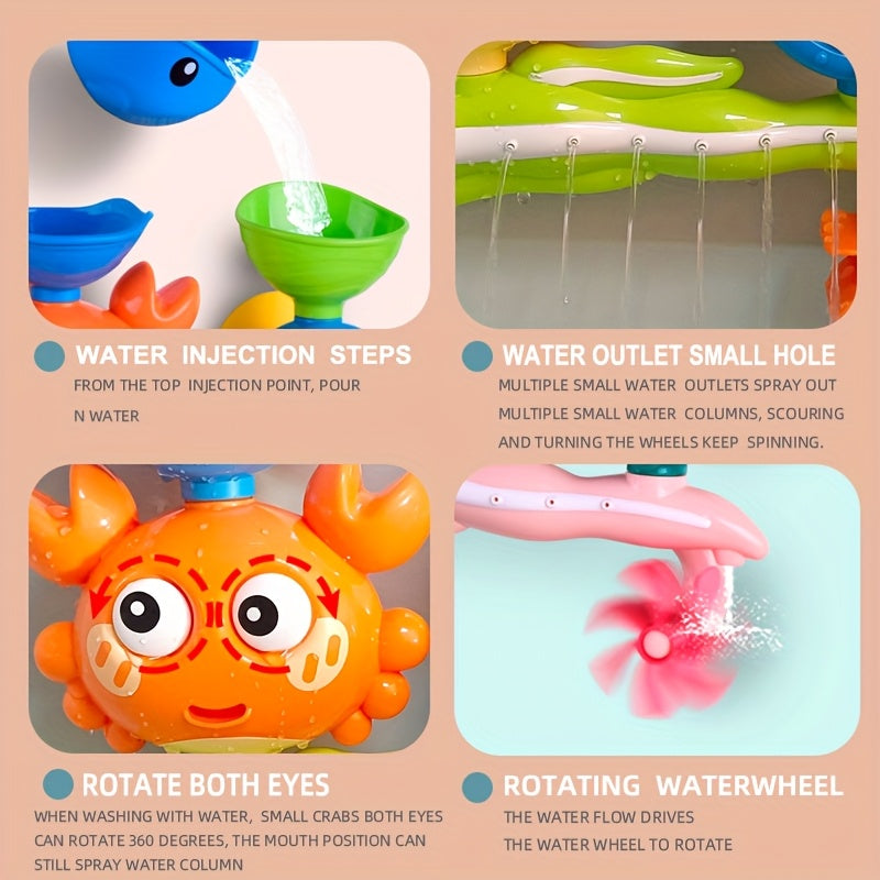 Suction Cup Bath Toy Set for Kids, Rotating Water Wheel Fun