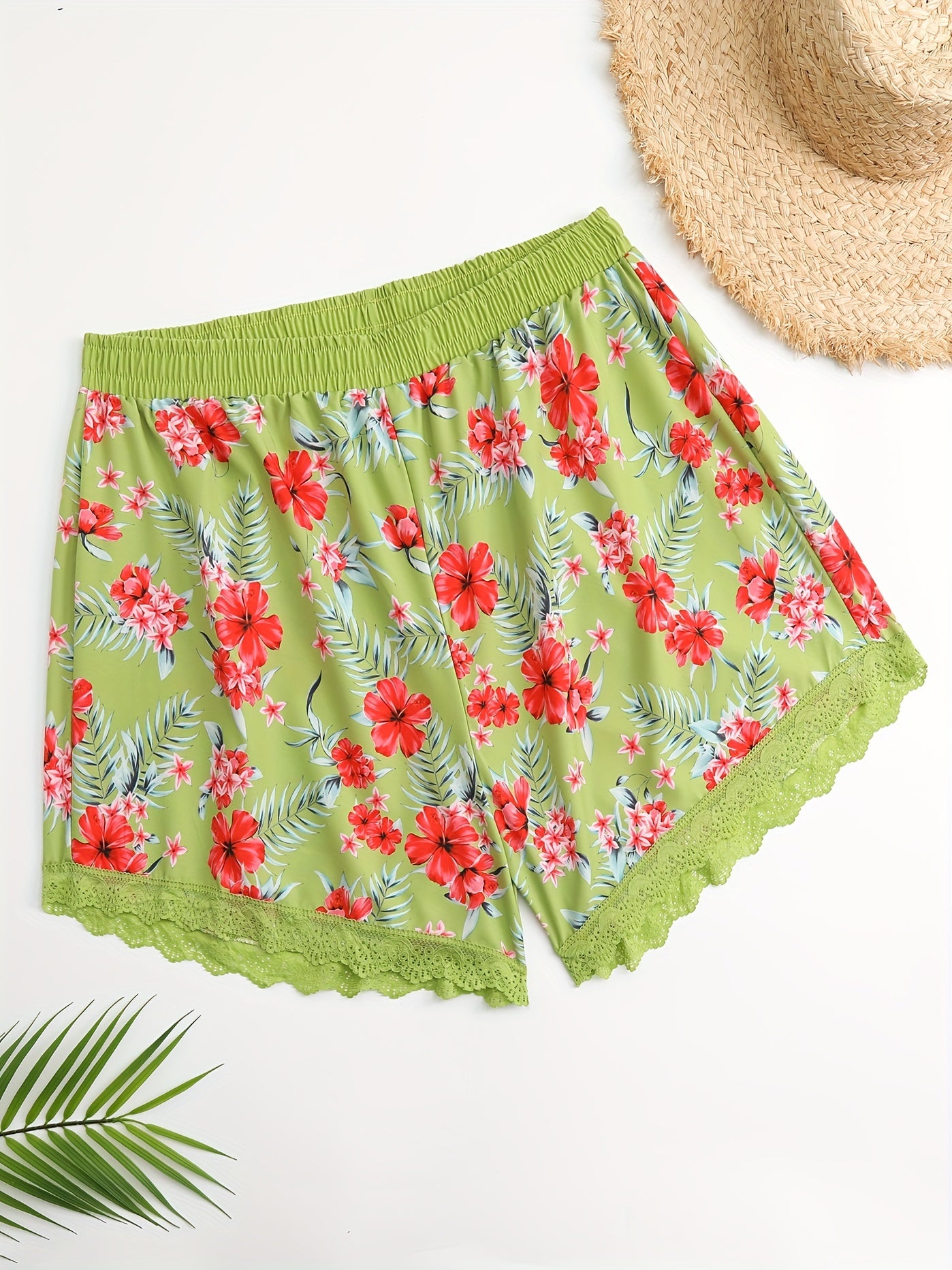  Vacay Shorts Women's Plus Floral Lace Swimwear Shorts
