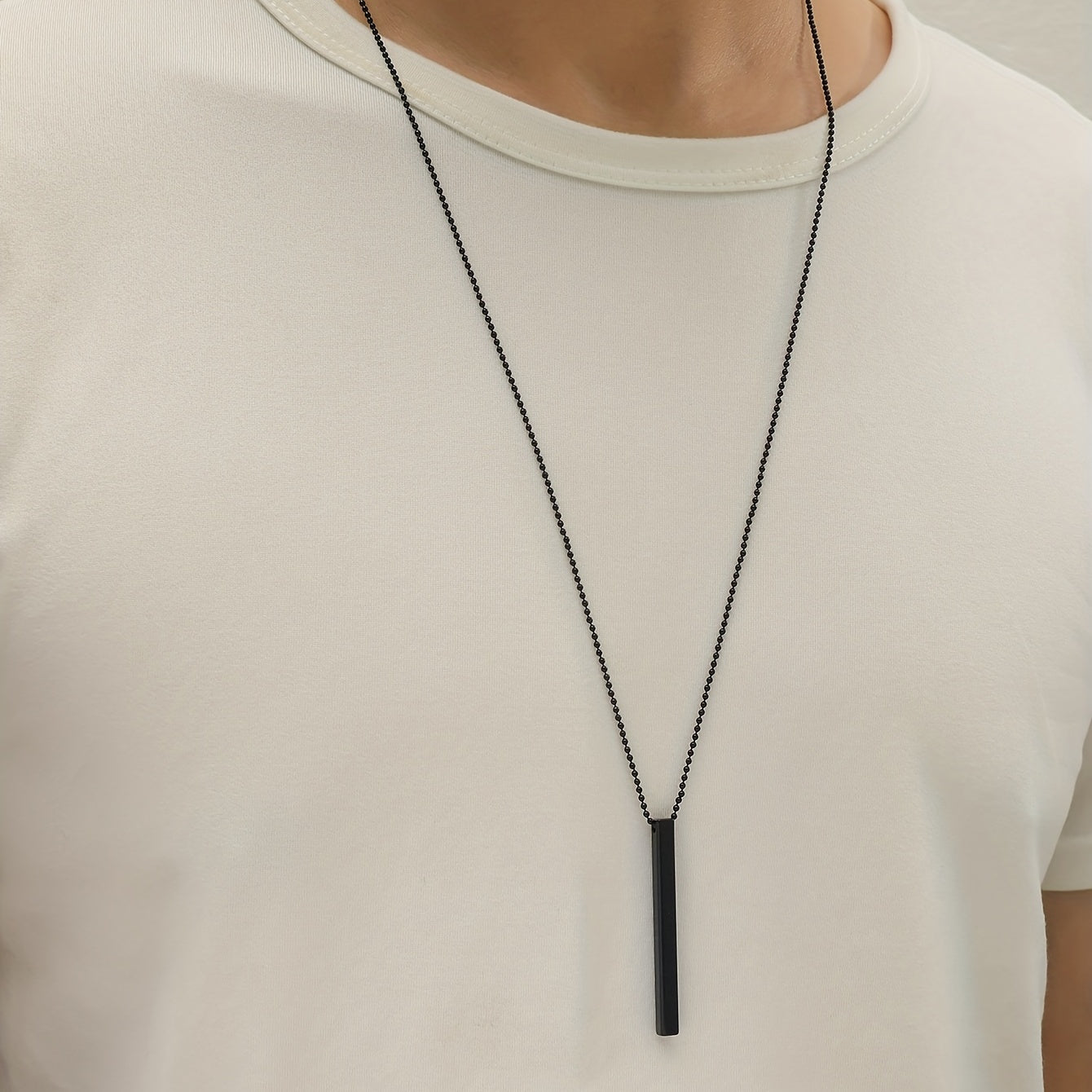 Men's Rectangle Metal Pendant Necklace Cuban Chain Necklace