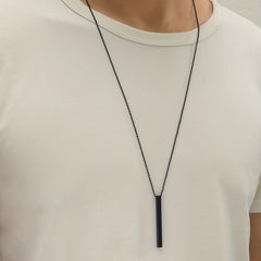 Men's Rectangle Metal Pendant Necklace Cuban Chain Necklace
