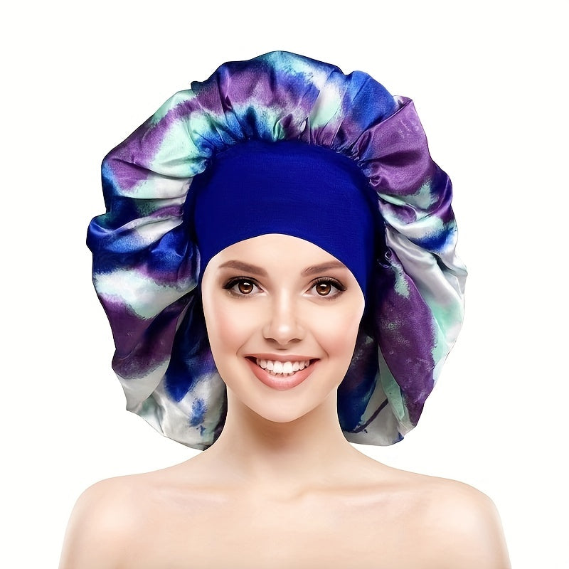 2pcs Colorful Satin Bonnet Oversized Turban Cap Large Elastic Head Wrap