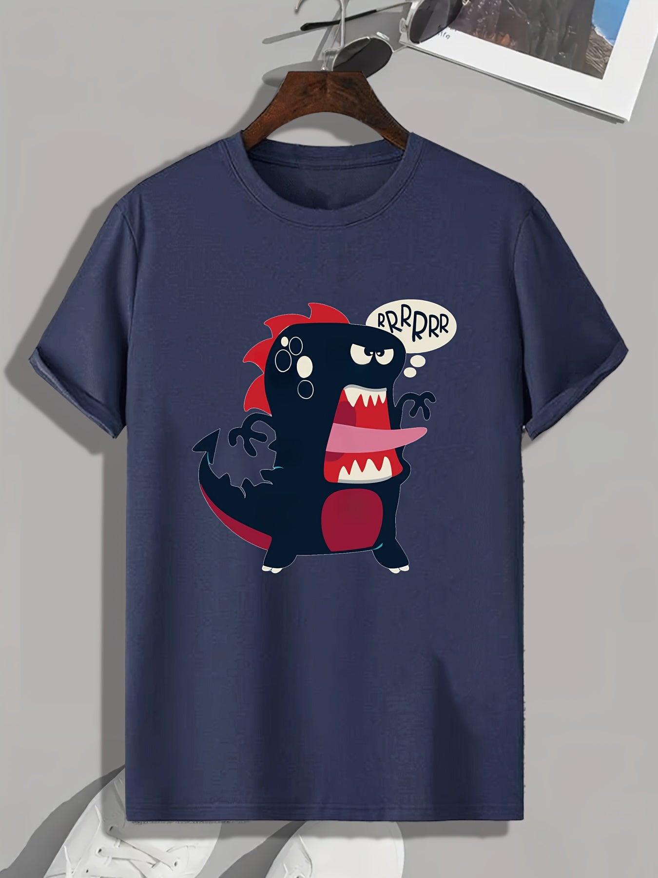 Cartoon Dinosaur Print Men's Graphic T-Shirt for Summer