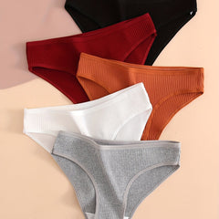 5pcs Ribbed Briefs Stretchy Intimates Panties Women's Lingerie
