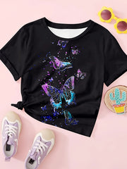 Tie Dye Butterfly Print Short Sleeve T-shirt for Girls