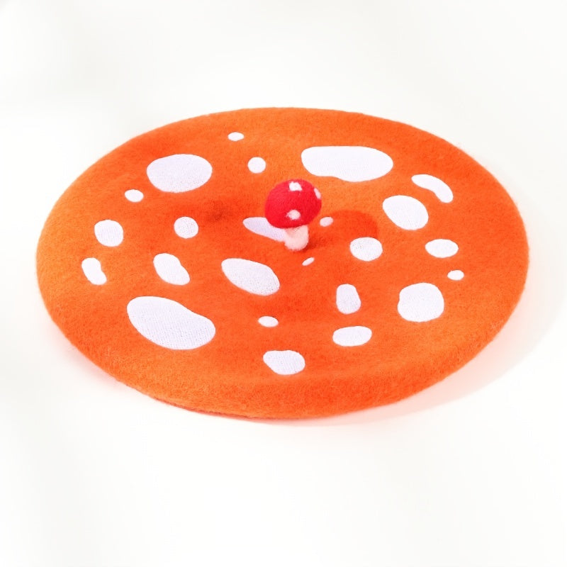 Women's Woolen Mushroom Beret Hat Embroidered Painter Hat