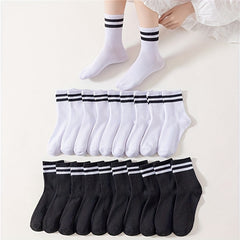 20 Pairs Striped Crew Socks Women's Stockings