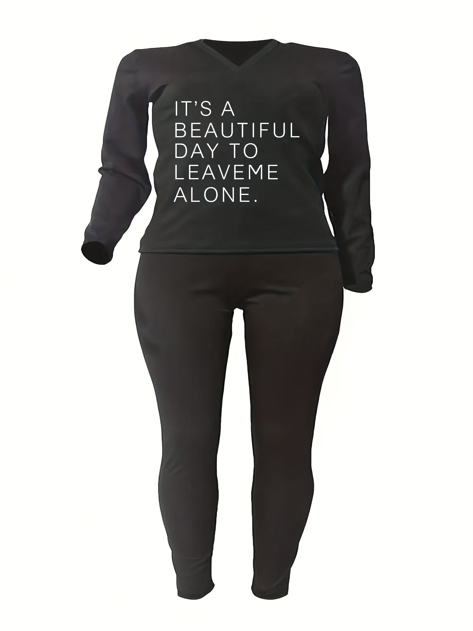  Slogan Print Top & Leggings Set