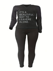  Slogan Print Top & Leggings Set