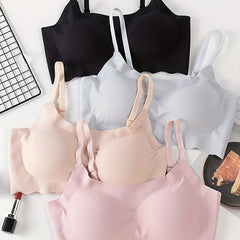 4 Seamless Solid Bralettes Comfortable Adjustable Straps Intimates Bra