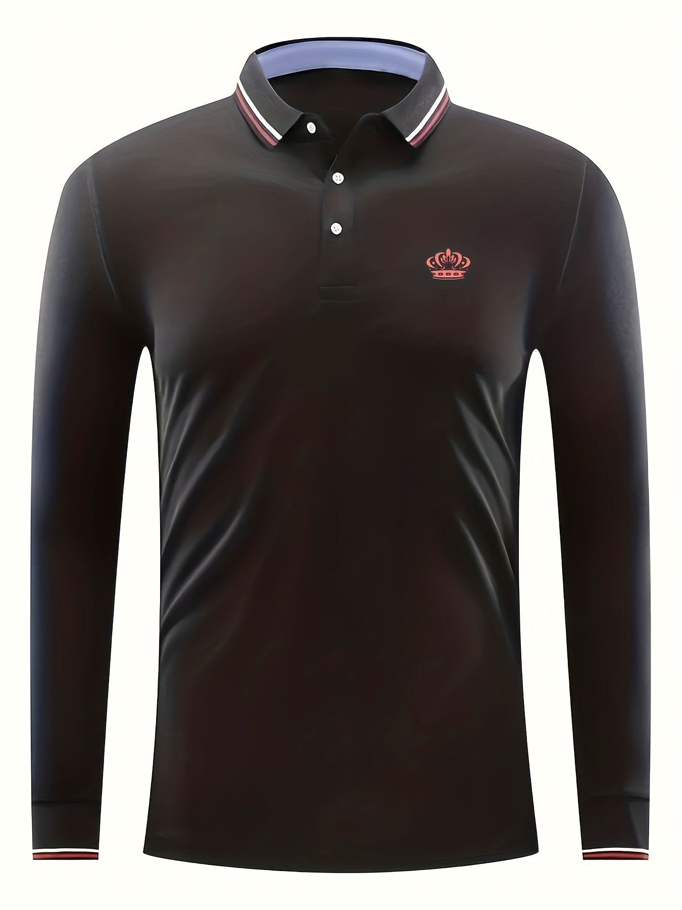 Men's Crown Print Polo Shirt Casual Long Sleeve Shirt