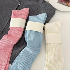 Solid Knitted Calf Socks Knee High Women's Stockings & Hosiery