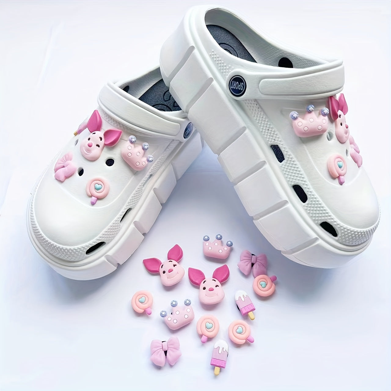 12pcs Pink Piggy Shoe Charm Clogs DIY Decoration Accessories