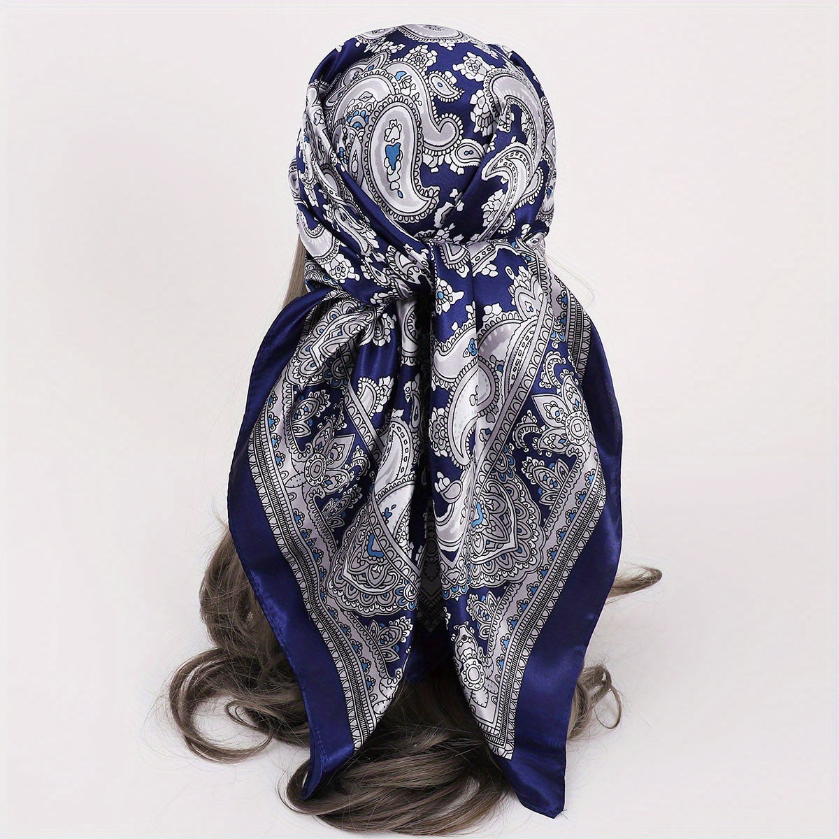 Vintage Paisley Print Square Scarf Satin Bandana Windproof Head Wrap
