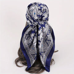 Vintage Paisley Print Square Scarf Satin Bandana Windproof Head Wrap