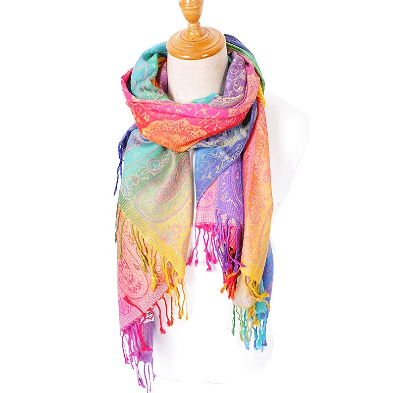 Paisley Jacquard Tassel Scarf Large Gradient Shawl