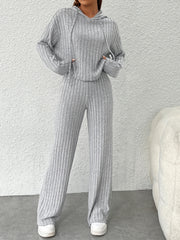 Solid Knit 2pc Set Hoodie & Wide Leg Pants