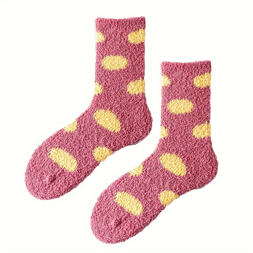Dot Pattern Plush Socks Comfy & Soft Mid Tube Socks Women's Stockings