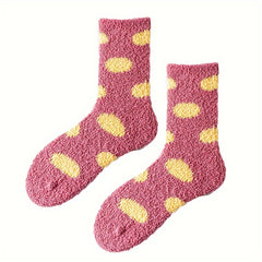 Dot Pattern Plush Socks Comfy & Soft Mid Tube Socks Women's Stockings