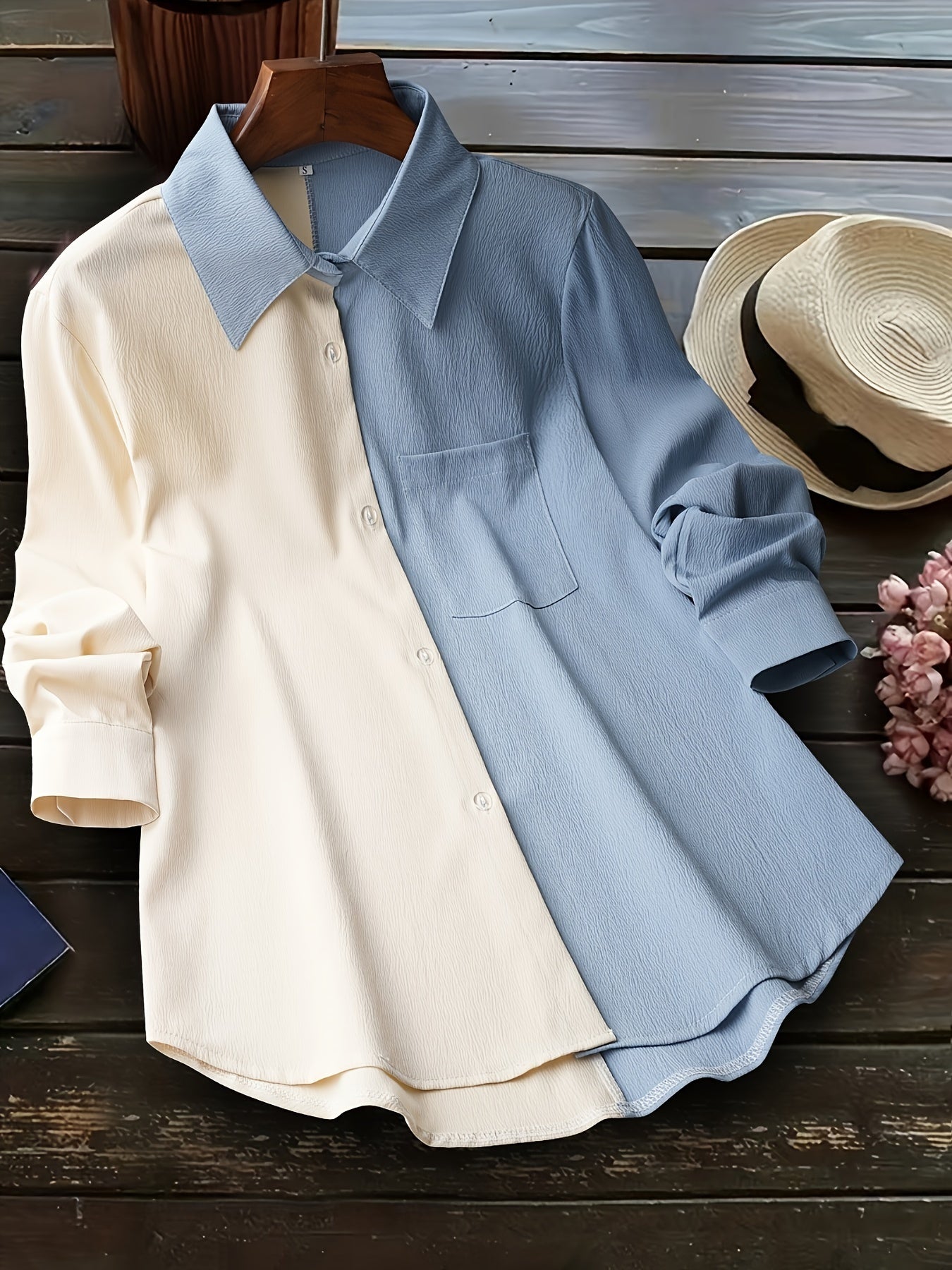  Colorblock Button Up Blouse