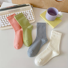 4 Pairs Solid Socks for Women Comfy & Breathable Stockings