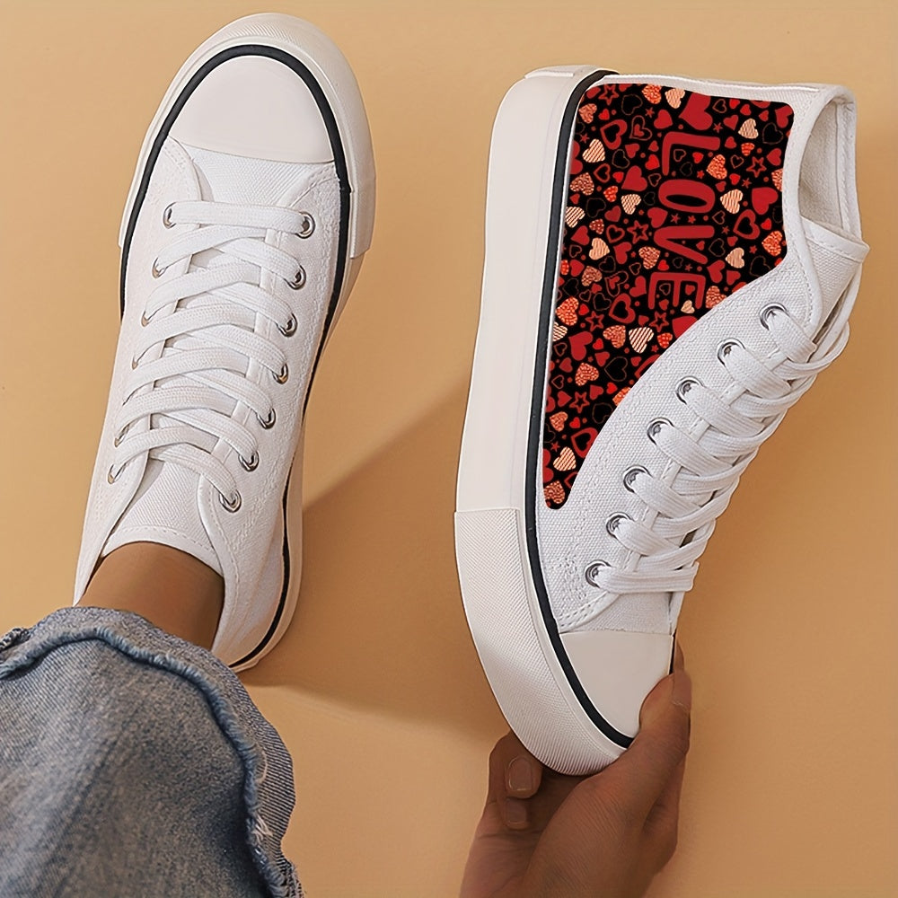 Girls' High Top Heart Pattern Skate Shoes Lace Up Sneakers