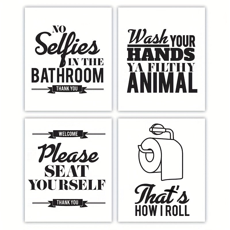 Funny Bathroom Wall Art Set Of 4 Unframed - Bathroom Signs Decor