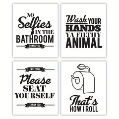 Funny Bathroom Wall Art Set Of 4 Unframed - Bathroom Signs Decor