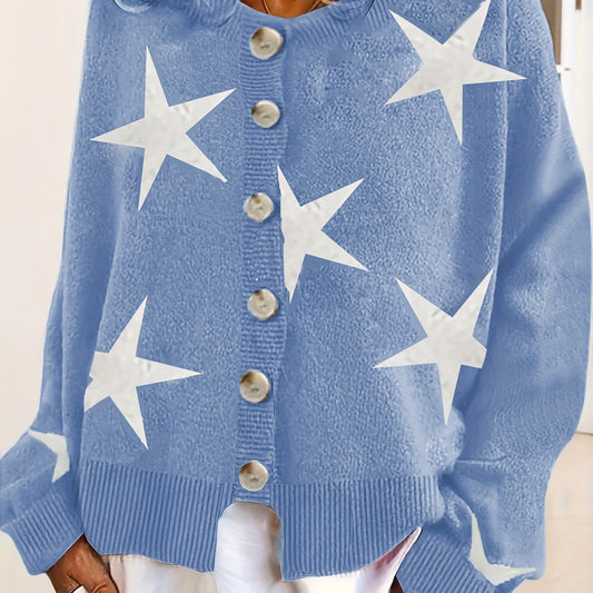  Star Print Button Up Cardigan