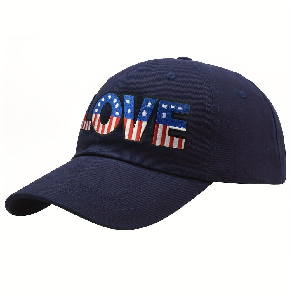 LOVE Embroidery Baseball Cap, Flag Pattern Dad Hat