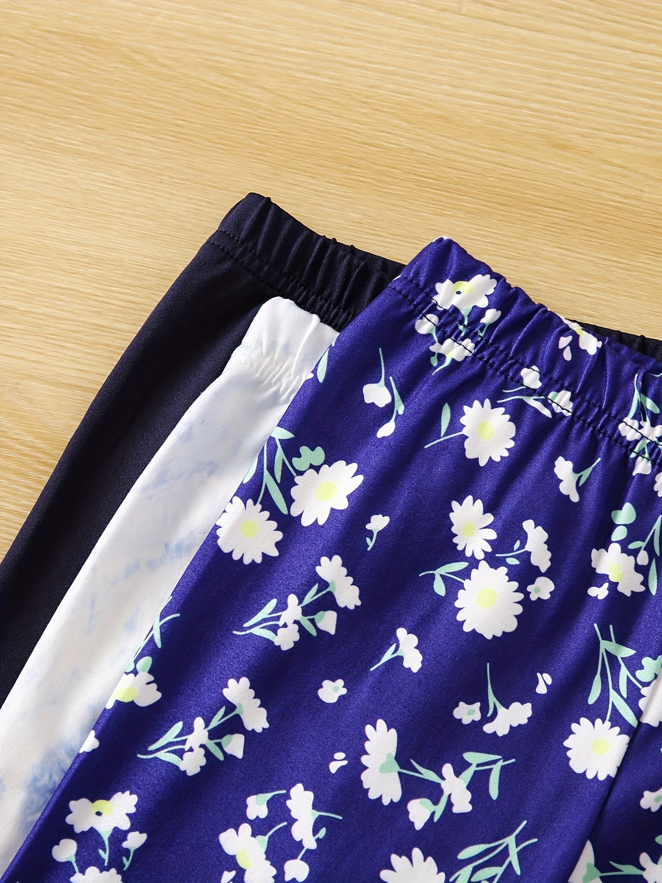 3pcs Girls' Slim Fit Legging Pants Plain Floral Tie Dye Print