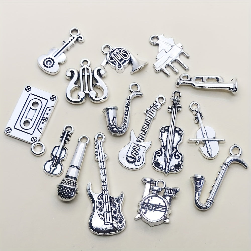 15pcs Antique Silver Musical Instrument Charms For Jewelry Making