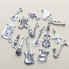 15pcs Antique Silver Musical Instrument Charms For Jewelry Making