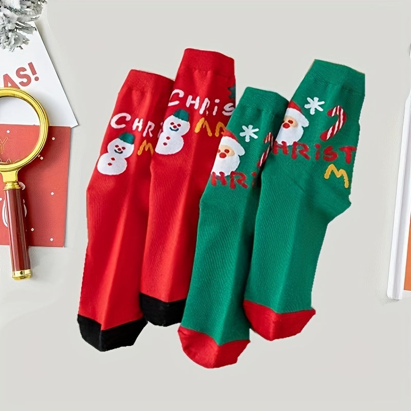4 Pairs Christmas Letter Print Mid Tube Socks Women's Stockings & Hosiery