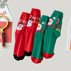4 Pairs Christmas Letter Print Mid Tube Socks Women's Stockings & Hosiery