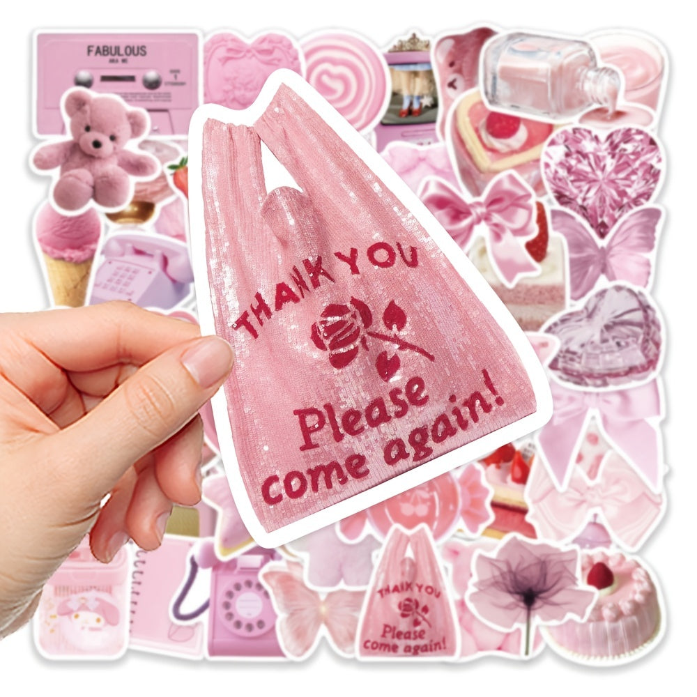 50 Pink Waterproof DIY Stickers for Phone Case Luggage Decor