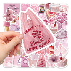 50 Pink Waterproof DIY Stickers for Phone Case Luggage Decor