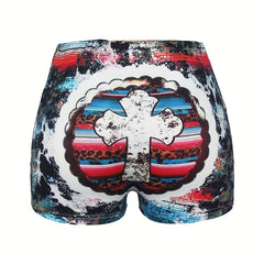  Cross Print Tie Dye Stretch Shorts
