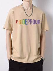 Colorful Letter Pattern Print Men's Graphic Cotton Crew Neck T-Shirt